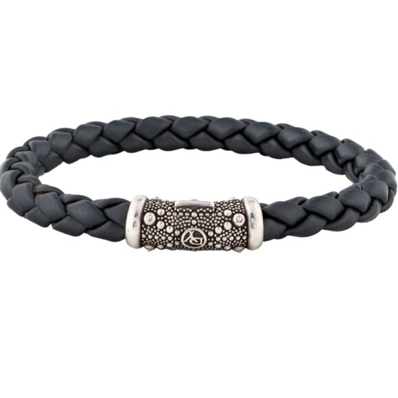 DAVID YURMAN STERLING SILVER 925  LEATHER BRAIDED BRACELET - Picture 3 of 10